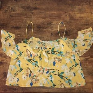 Off the shoulder (with straps) Yellow Floral Shirt